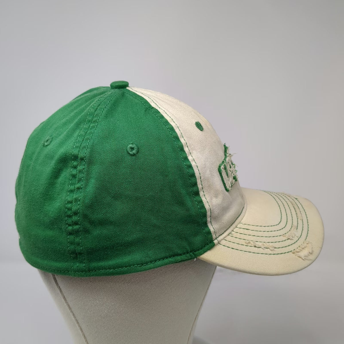 Falcon Baseball Cap White Green One Size Distressed Irish Shamrock Frayed Hat