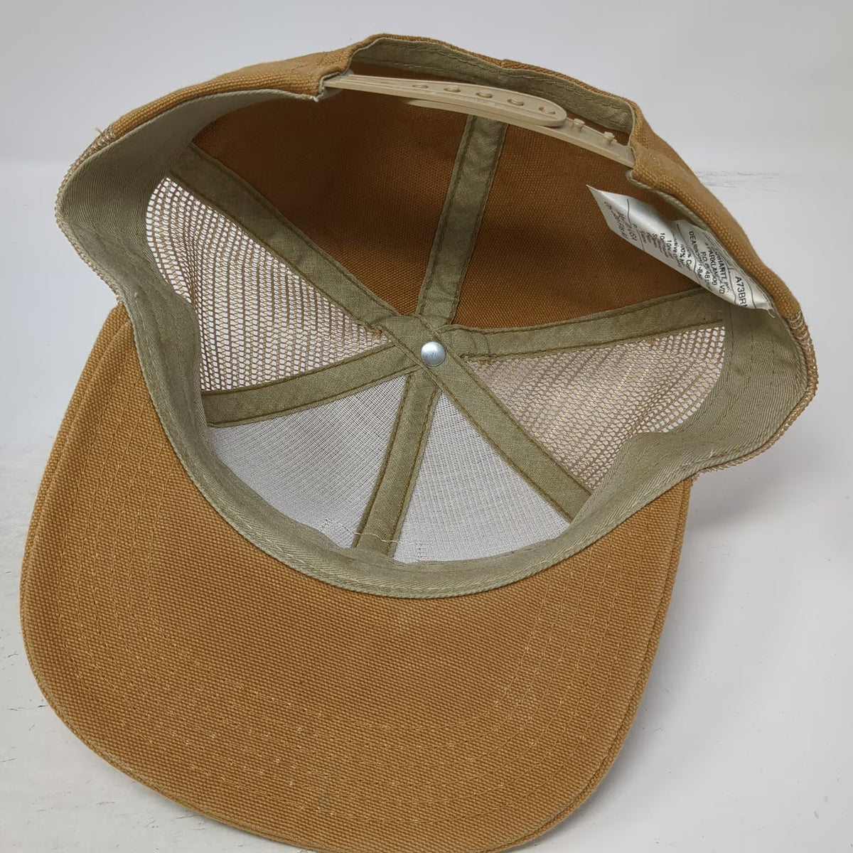 Carhartt Snapback Hat Brown Mesh Back Patch Made in USA Trucker Cap Vintage