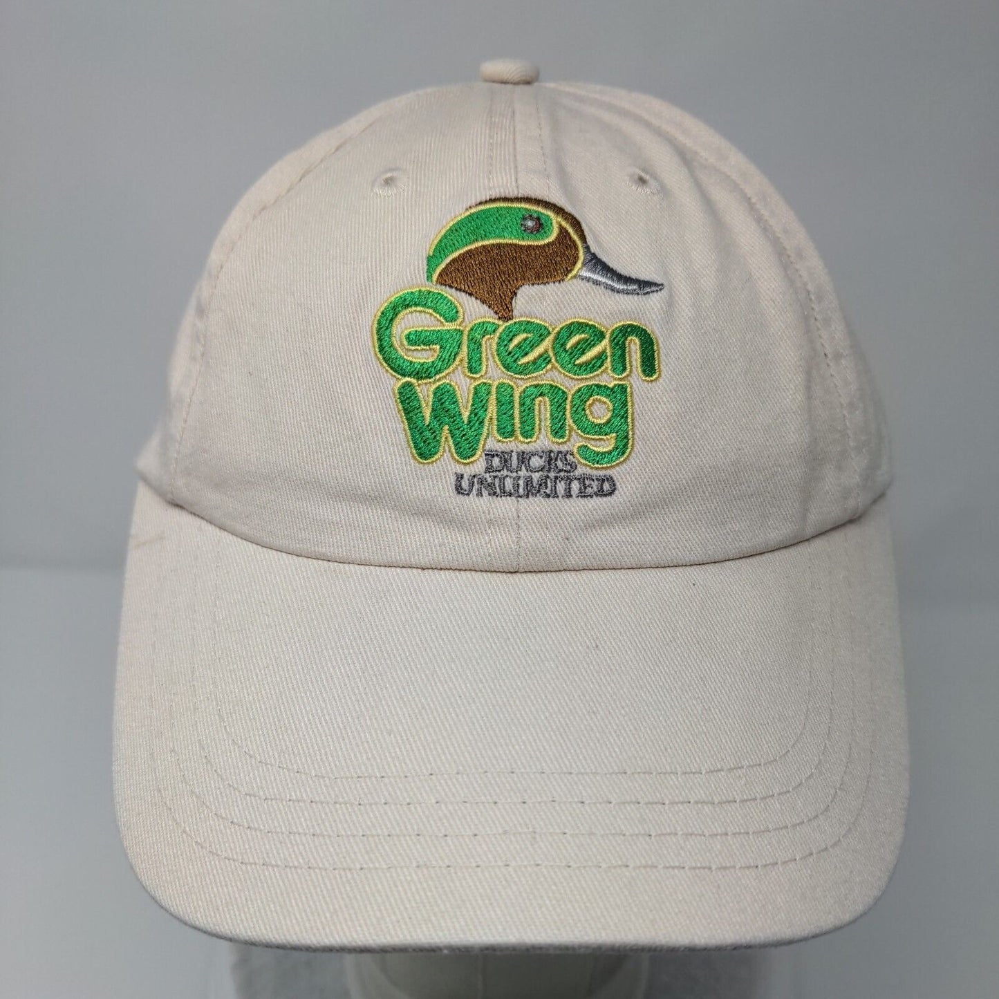 Green Wing Ducks Unlimited Strapback Hat Tan OSFA Adjustable Embroidered