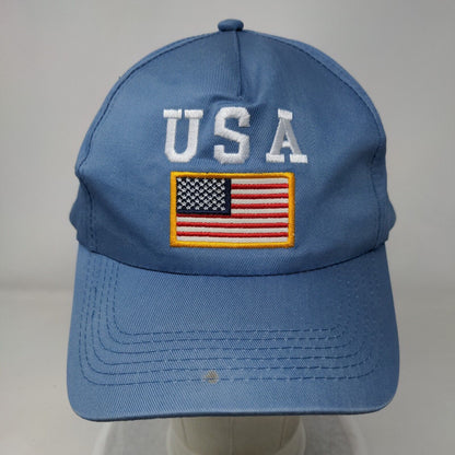 USA Flag Strapback Hat Blue One Size Adjustable Embroidered Patriotic Cotton