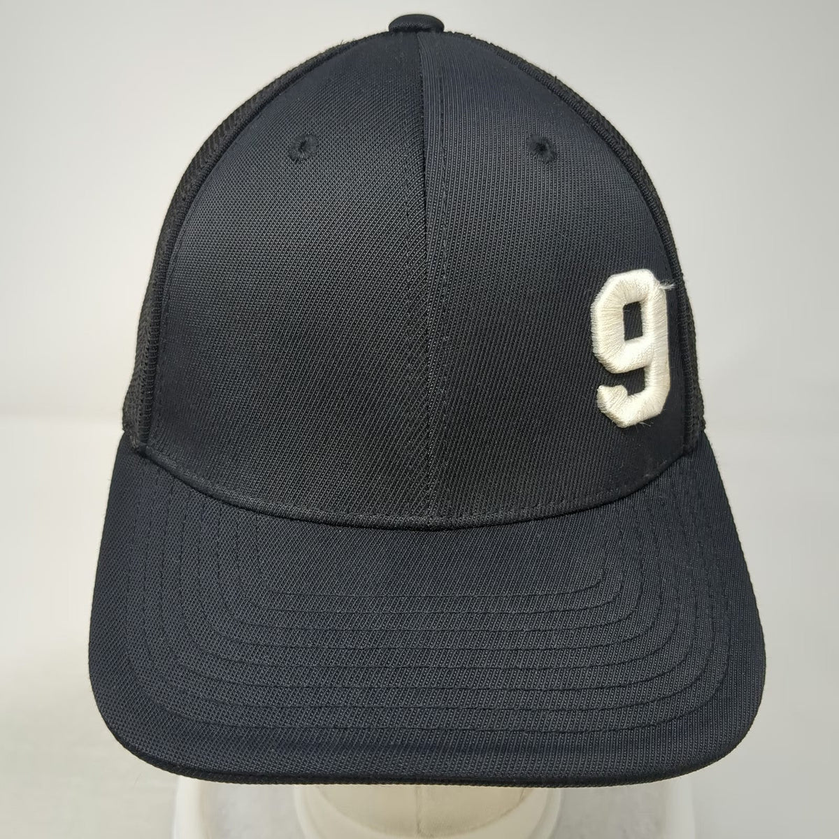 Pacific Headwear Baseball Cap Black 7 3/8 Mesh Back Stretch Fit Hat Number 9