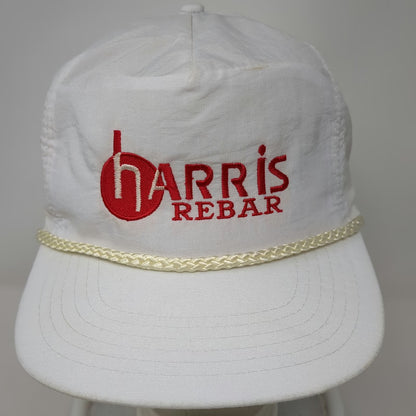 A.J.M. 5 Panel White One Size Hat Harris Rebar Logo Nylon Rope Bill Snapback