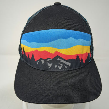 Aksels Trucker Hat Black Red Blue One Size Mountain Landscape Pine Mesh Snapback