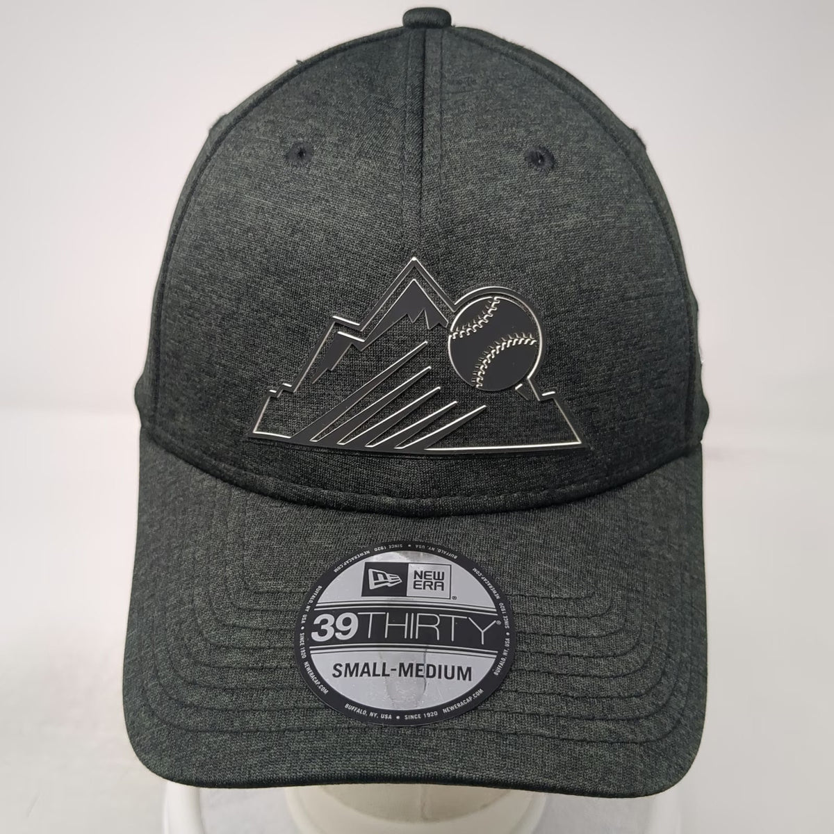 Colorado Rockies MLB New Era Baseball Cap Gray M Metallic Logo Stretch Fit Hat