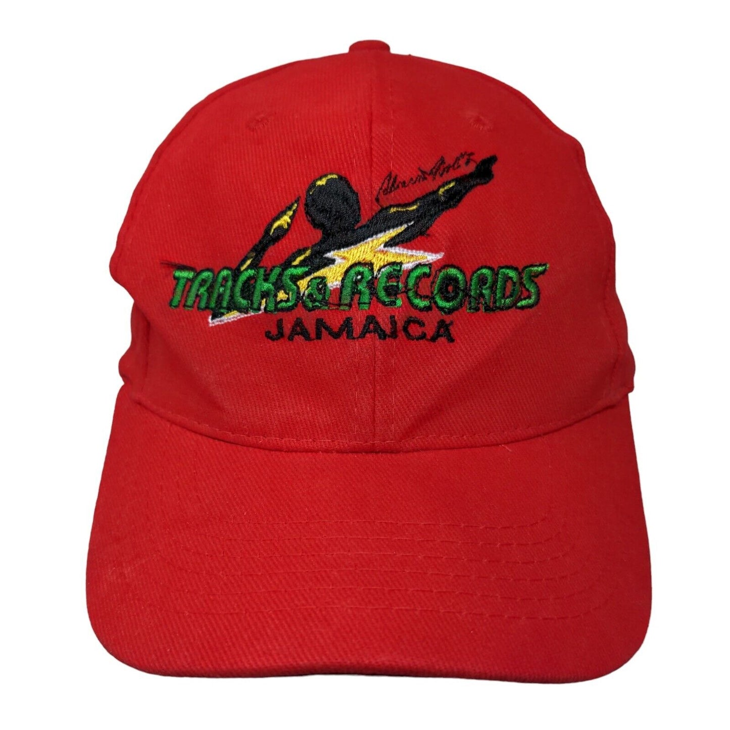 Tracks & Record Jamaica Slideback Hat Red One Size Adjustable Embroidered