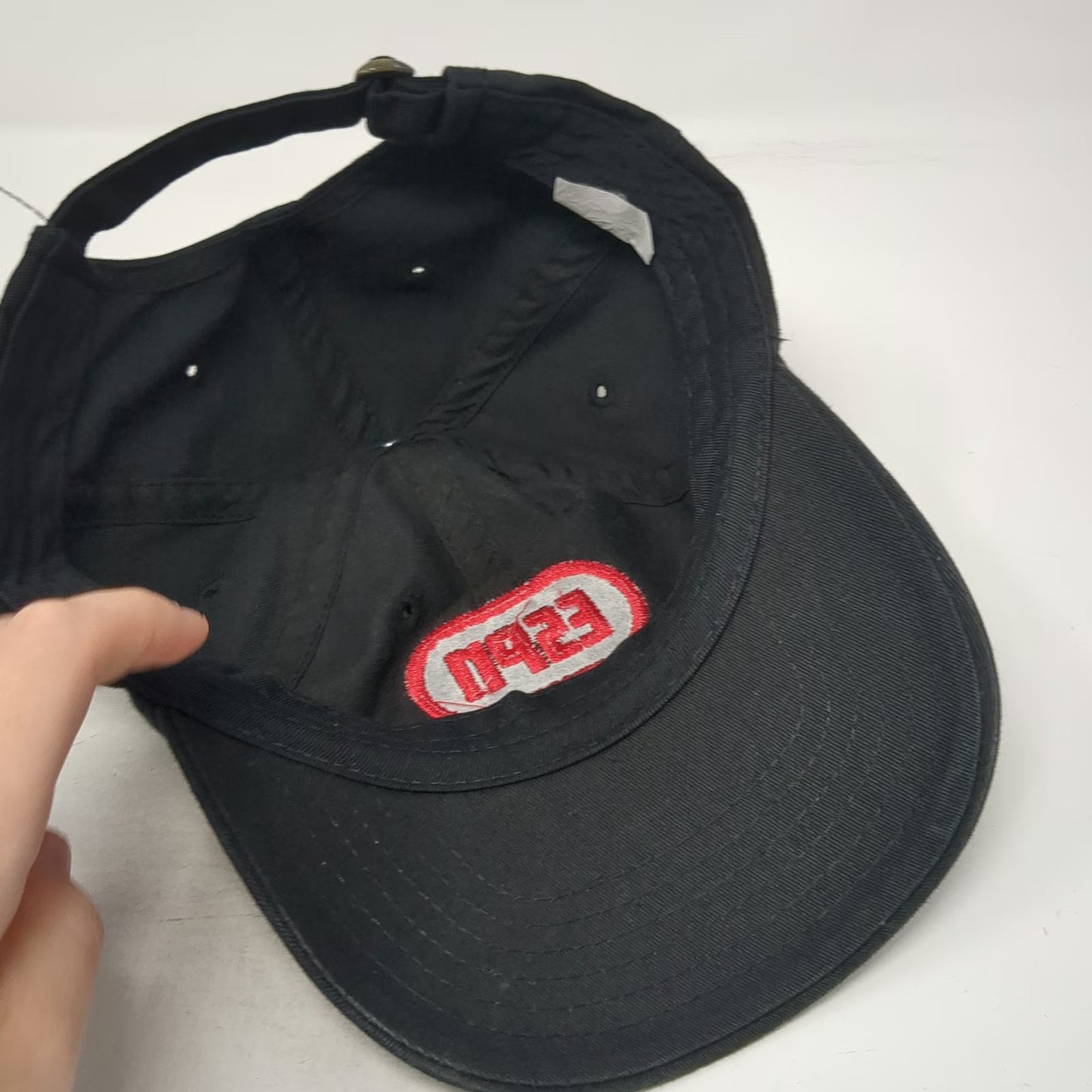 ESPN Logo Black Red Baseball Cap America OSFM Adjustable Cotton Slideback Hat