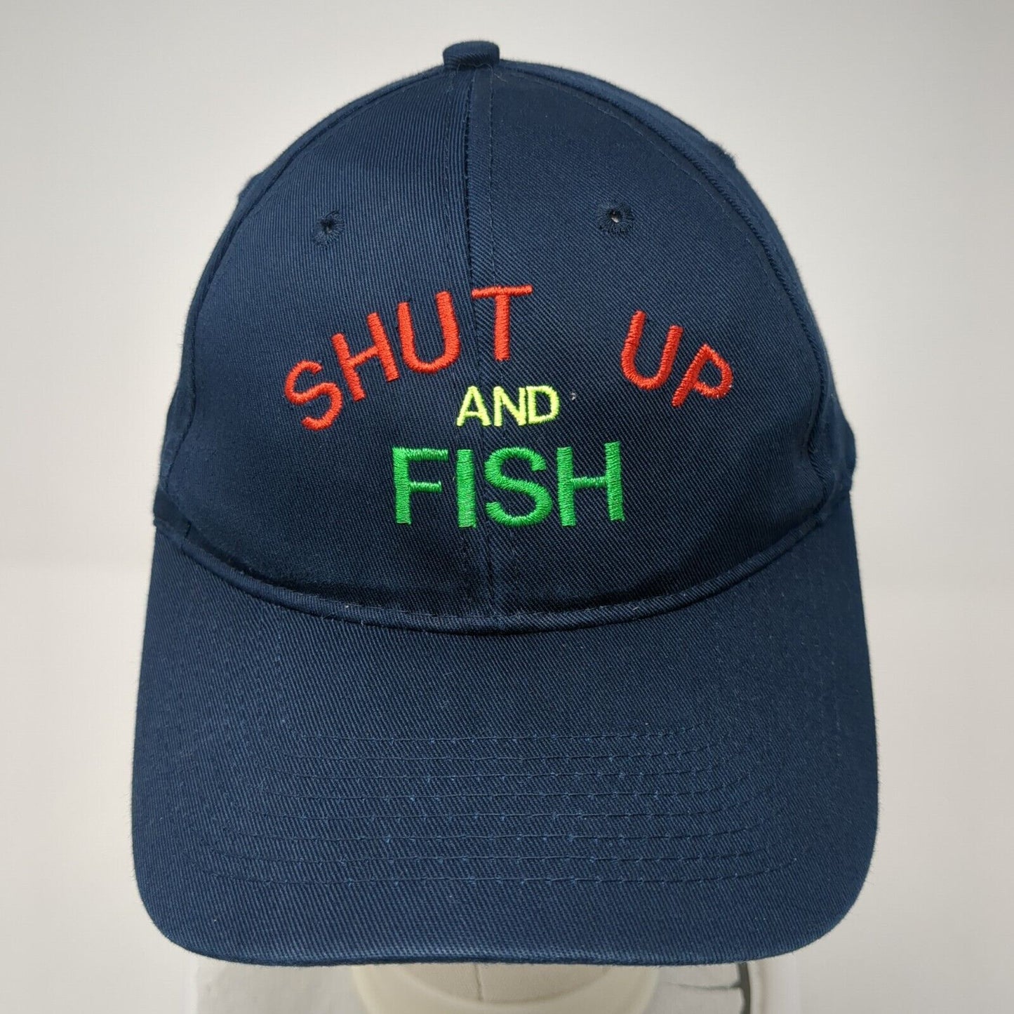 Shut Up And Fish Strapback Hat Blue OSFA Embroidered Port & Company