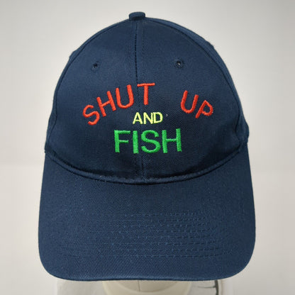 Shut Up And Fish Strapback Hat Blue OSFA Embroidered Port & Company