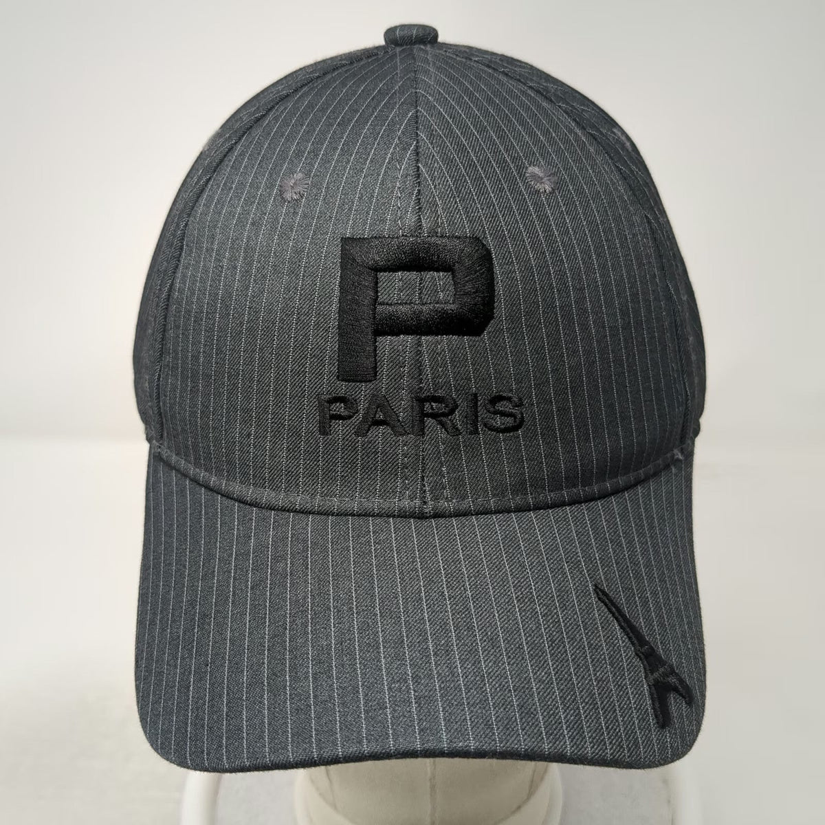Paris Pinstripe Baseball Cap Gray One Size Eiffel Tower Acrylic Slideback Hat