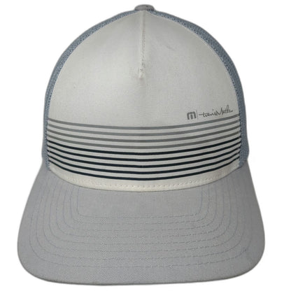 TravisMathew Baseball Cap Gray XL Fitted Mesh Stripes Flexfit Golf logo hat