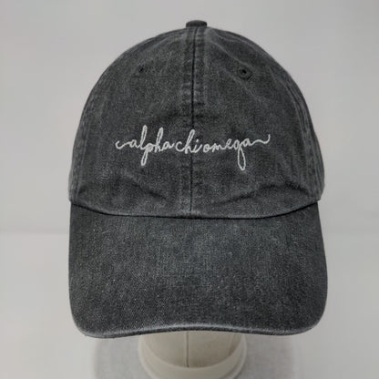 Alpha Chi Omega Slideback Hat Gray OSFA Embroidered Leather Strap Adams