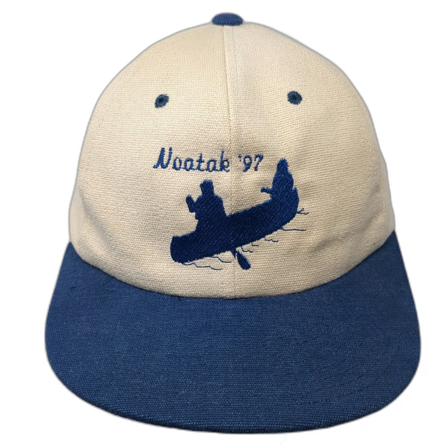 Yupoong Baseball Cap Beige Blue OS Noatak 97 Canoe Embroidery Strap Hat Vintage