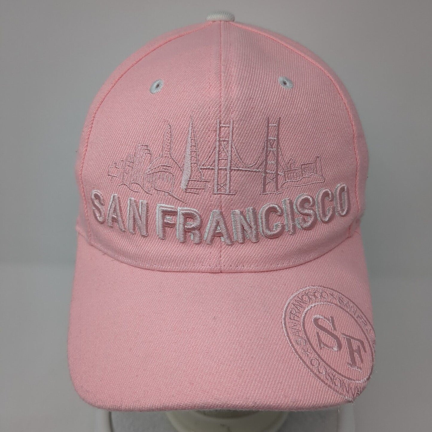 San Francisco Strapback Hat Pink One Size Adjustable Embroidered 6 Panel Chelona