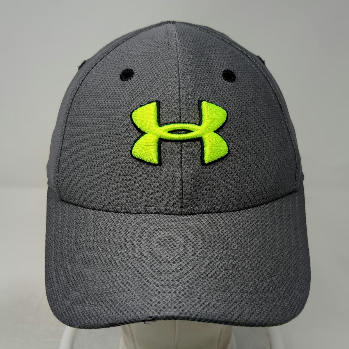 Under Armour Baseball Cap Gray M Fitted Neon Yellow Logo Performance Mesh Hat