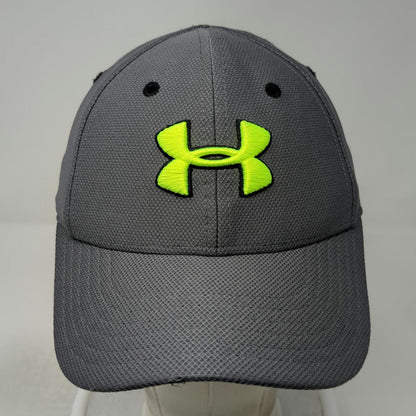 Under Armour Baseball Cap Gray M Fitted Neon Yellow Logo Performance Mesh Hat