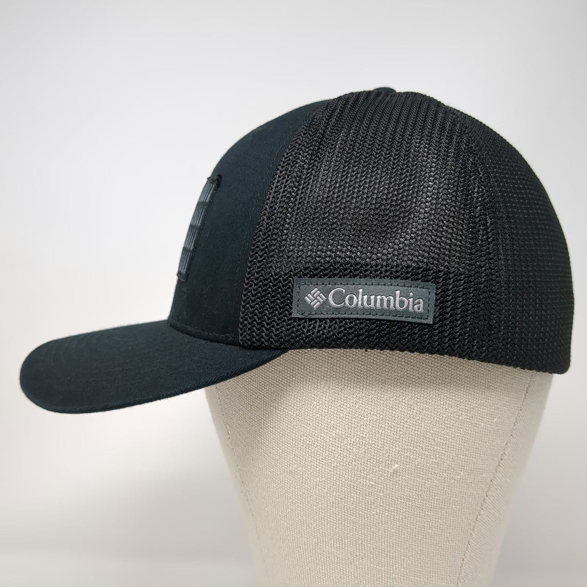 Columbia Baseball Cap Black XL Tree Flag Patch Mesh Back Flexfit Outdoor Hat