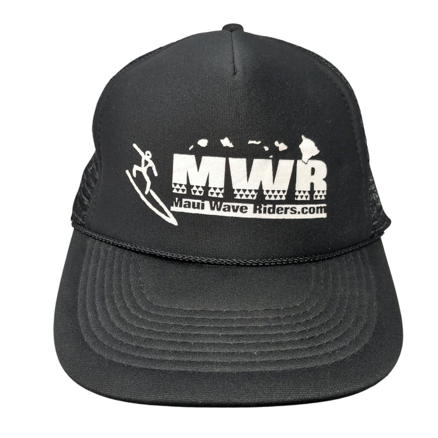 MWR Maui Wave Riders.com Snapback Trucker Hat Black OS Adjustable Mesh Rope Otto