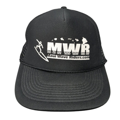 MWR Maui Wave Riders.com Snapback Trucker Hat Black OS Adjustable Mesh Rope Otto