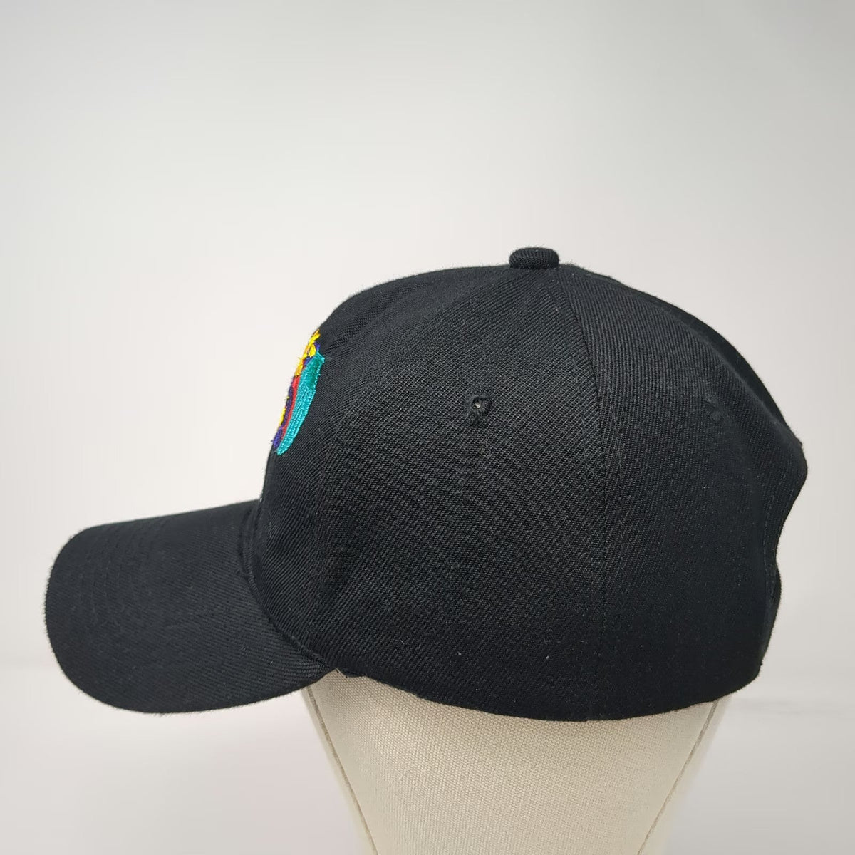 Baseball Cap Black One Size Hat Embroidered Skull Catrina Floral Feather Strap
