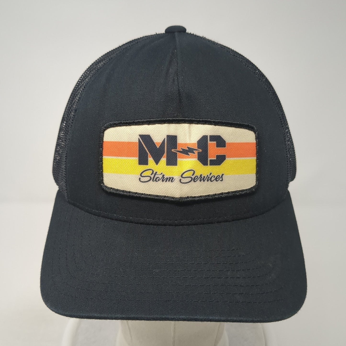 MC Storm Services Trucker Hat Black One Size Adjustable 6 Panel Mesh Back