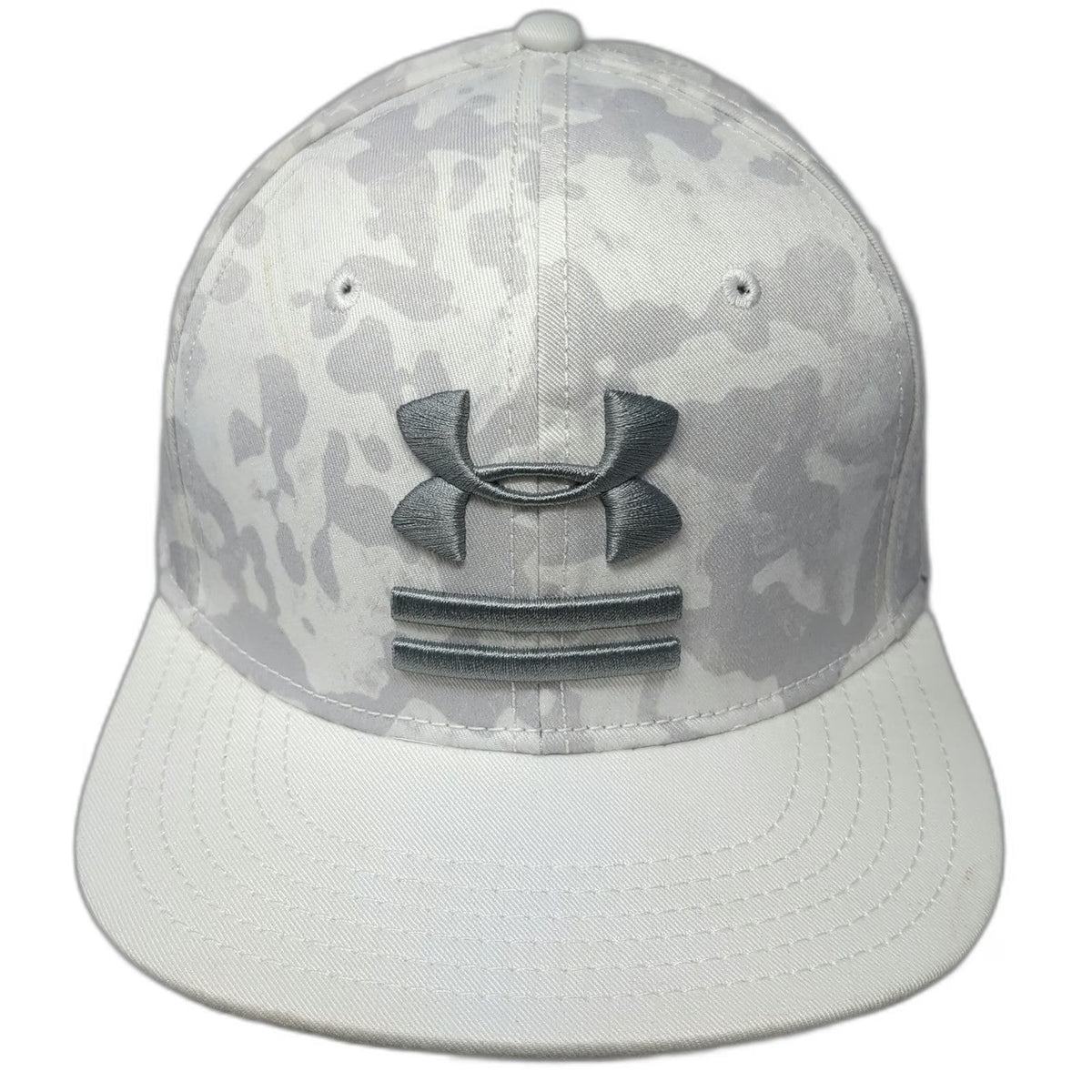 Under Armour Baseball Cap White XL Stretch Fit Camo Flat Brim Embroidered Logo