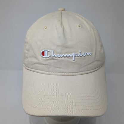 Champion Slideback Hat Tan OSFA Adjustable Embroidered Vented Holes 6 Panel
