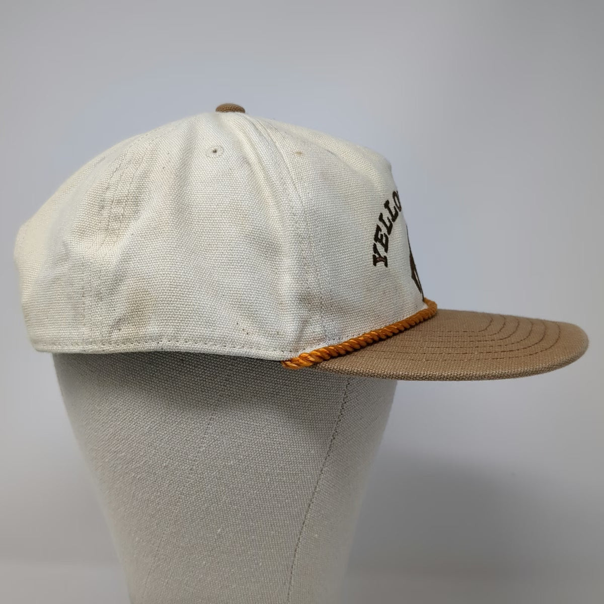 Yellowstone 5 Panel Hat Beige Brown One Size Snapback Braided Rope Cowboy Logo