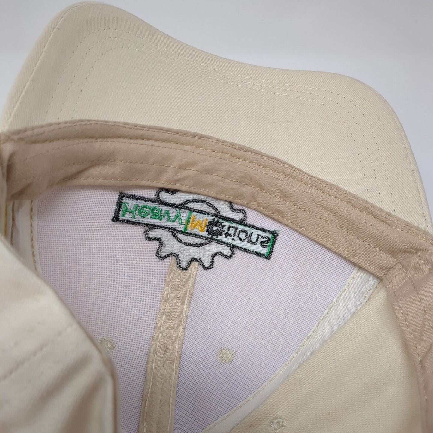 Heavy Motions Strapback Hat Tan One Size Adjustable Embroidered Vented Holes