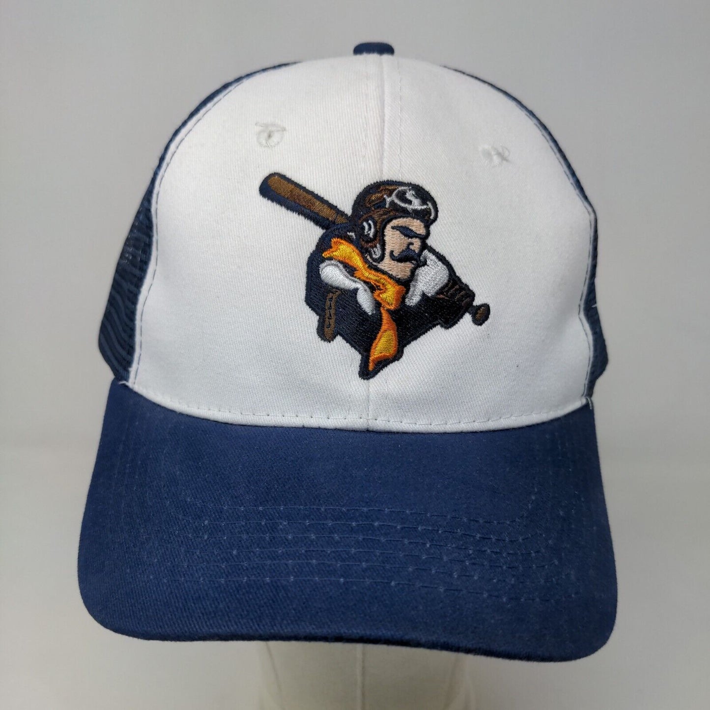 Unbranded Men's Snapback Mesh Back Hat Blue White Embroidered Pilot Logo