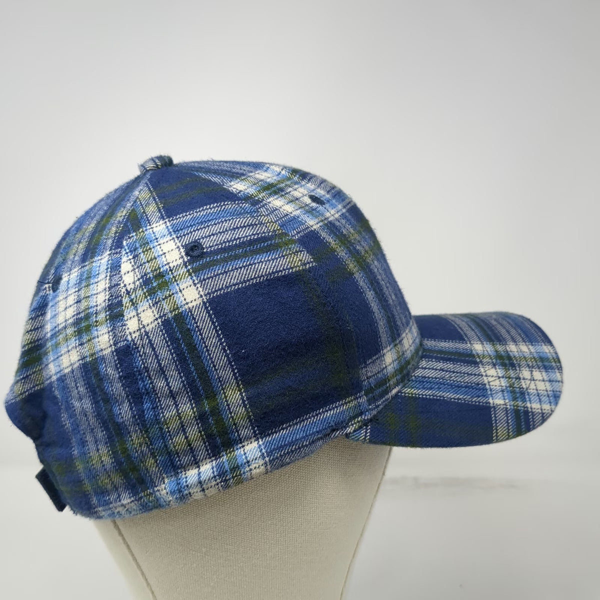 Backpacker Baseball Cap Blue One Size Plaid Cotton Strapback Hat Mountain Logo