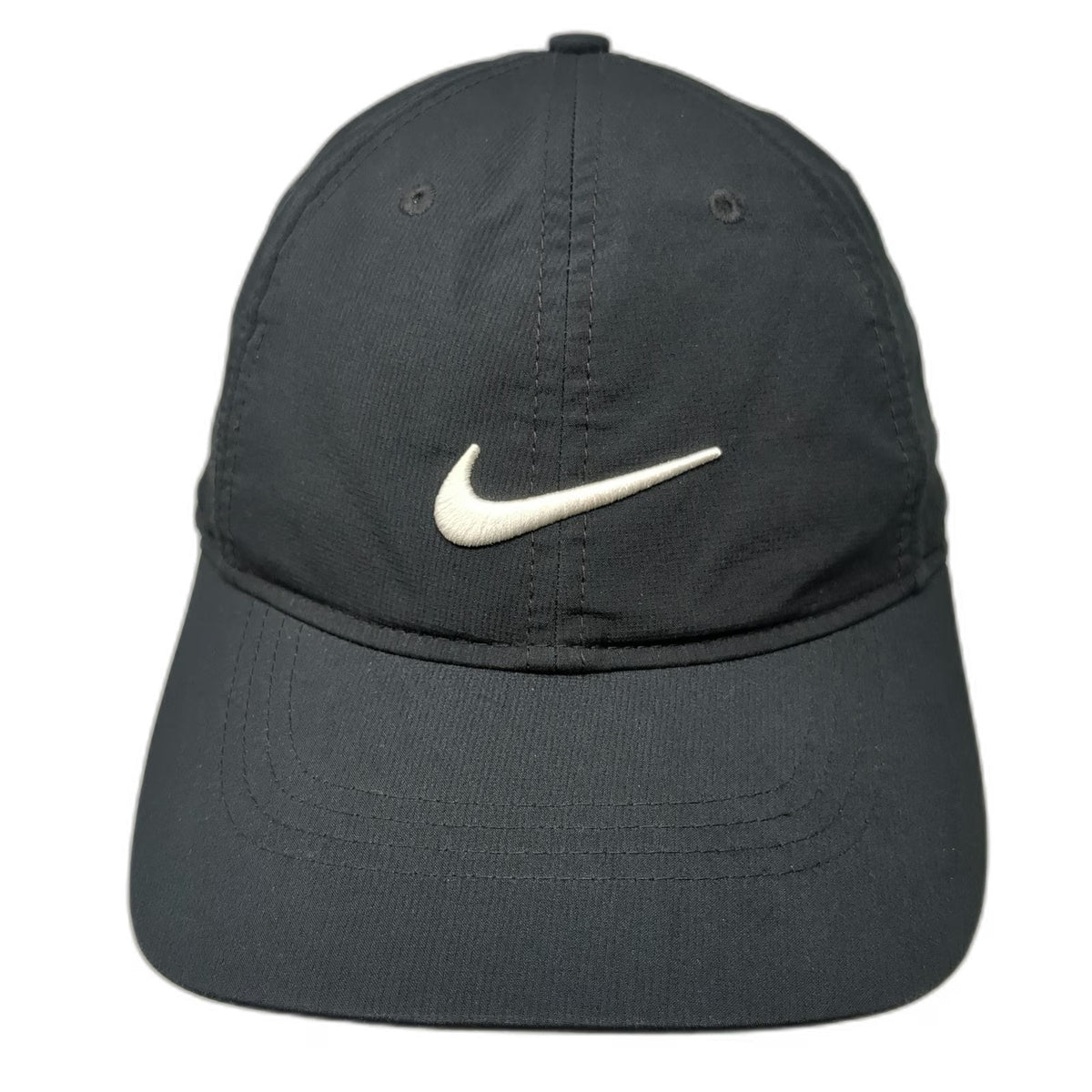 Nike Baseball Cap Black OS Strapback Swoosh Logo Polyester Golf Hat Embroidered