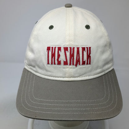 The Shack Board Shop Baseball Cap White One Size Leather Strap Hat Gray Brim