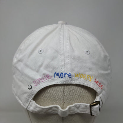 Smile More Worry Less Slideback Hat White OSFM Adjustable Floral Vented Holes