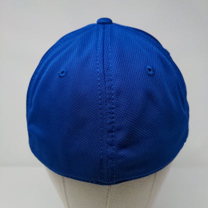 Builders First Source Fitted Hat Blue S/M A-Flex Embroidered 6 Panel Ivory