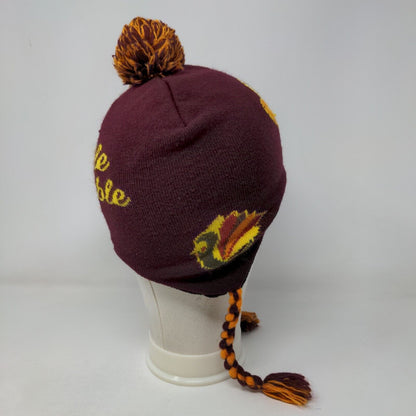 Gobble Gobble Beanie Trapper Hat Red One Size Winter Pom Pom Ear Fap Braided