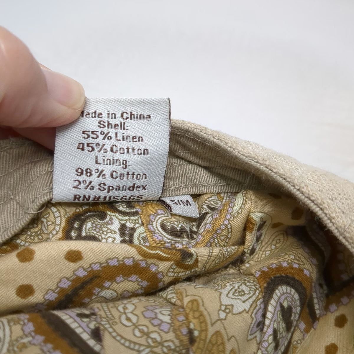Vintage Crown Co Newsboy Cap Beige M Linen Cotton Paisley Lining Fitted Hat