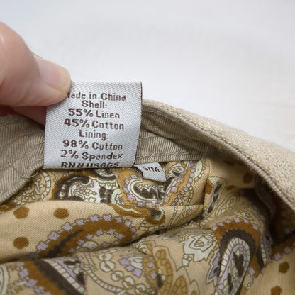 Vintage Crown Co Newsboy Cap Beige M Linen Cotton Paisley Lining Fitted Hat