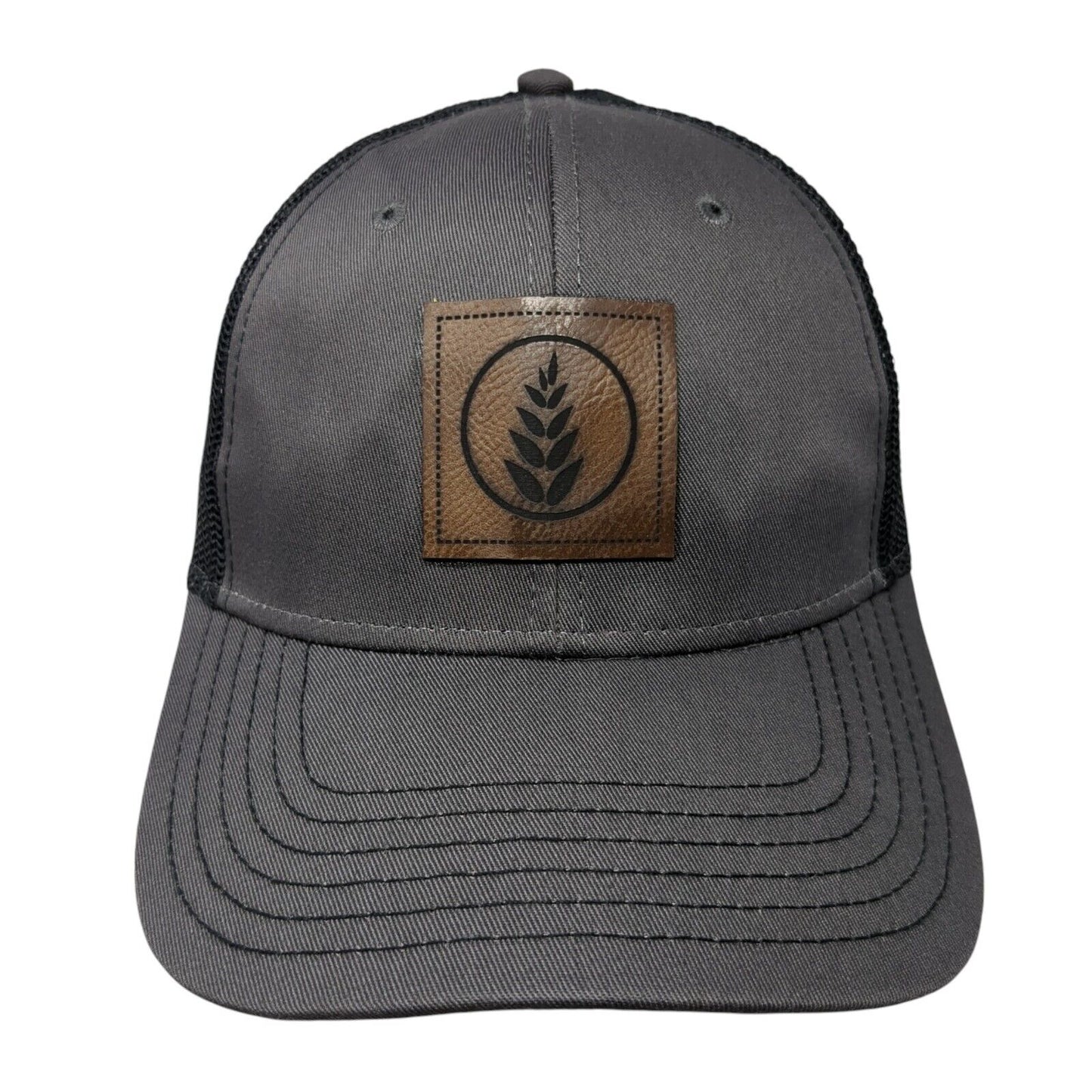 Otto Snapback Trucker Hat Gray One Size Adjustable Mesh Back Leather Patch