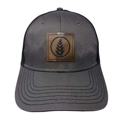 Otto Snapback Trucker Hat Gray One Size Adjustable Mesh Back Leather Patch