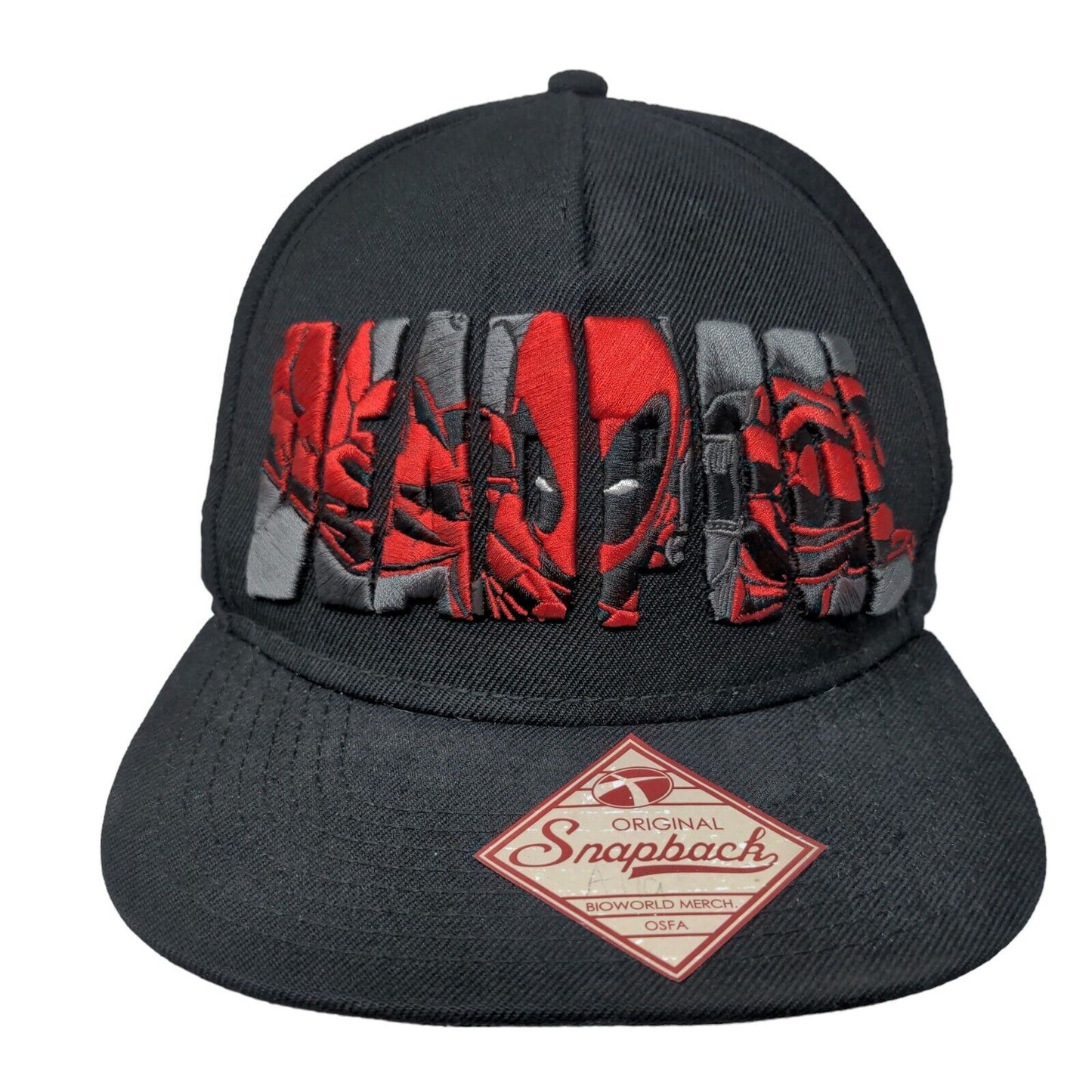 Deadpool Snapback Hat Black OSFM Adjustable Embroidered 6 Panel Marvel