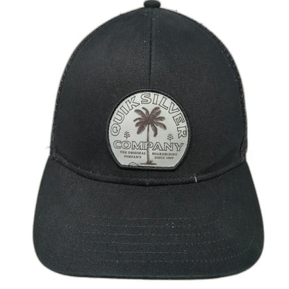 Quiksilver Trucker Hat Black OSFM Mesh Back Palm Tree Tropical Print Snapback