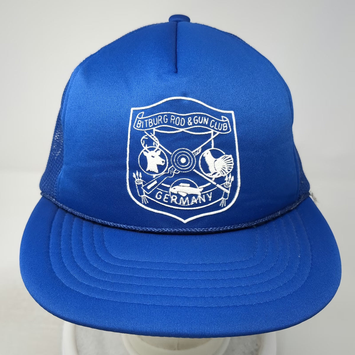 Bitburg Rod & Gun Club Germany Blue Trucker Hat One Size Mesh Snapback Rope
