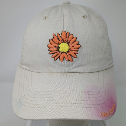 Life is Good Baseball Cap Beige One Size Daisy Flower Pink Spray Effect Hat