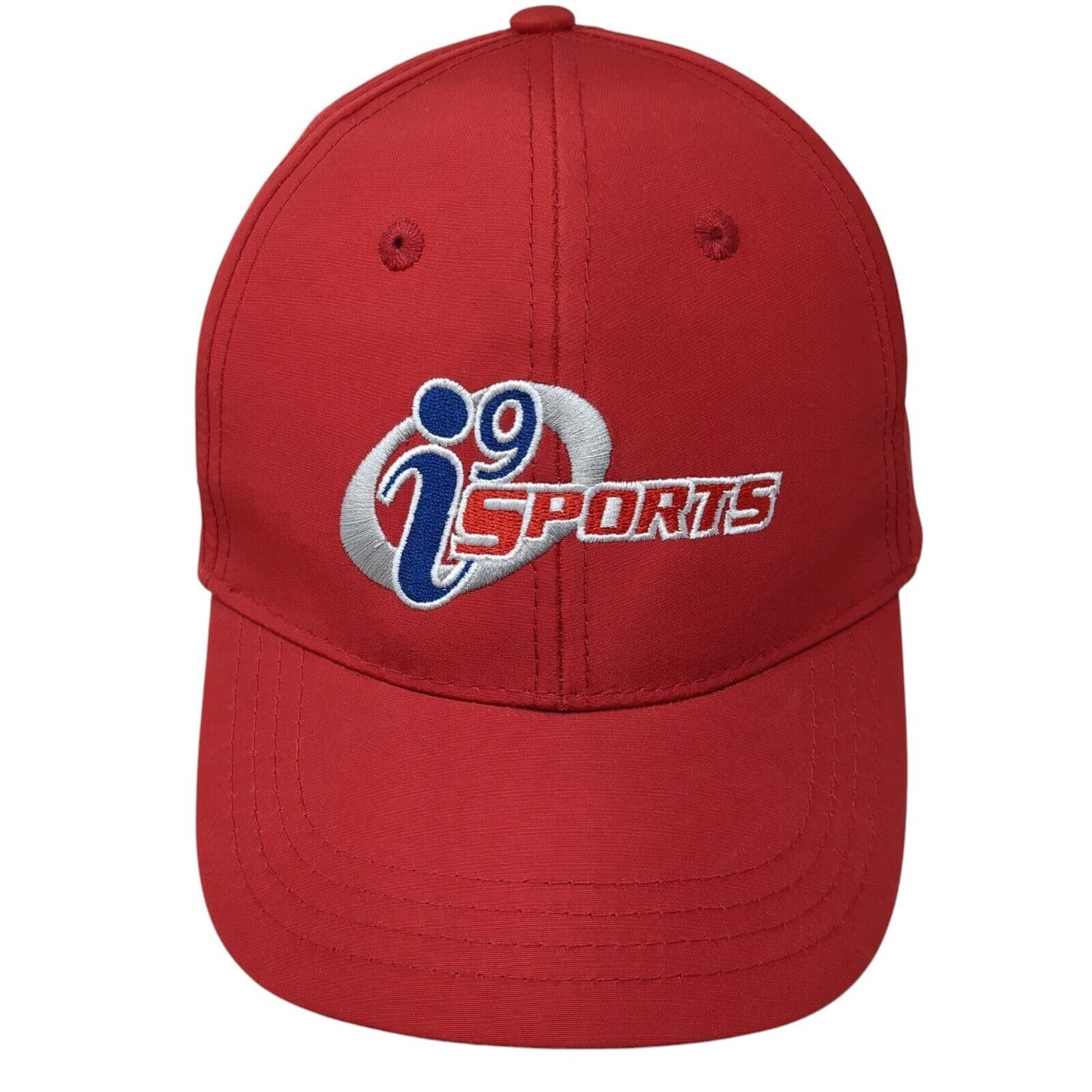 i9 Sports Strapback Hat Red OS Adjustable Embroidered Vented Holes Polyester