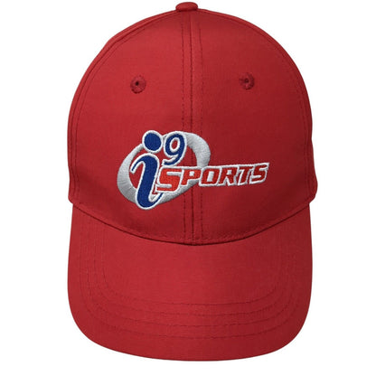 i9 Sports Strapback Hat Red OS Adjustable Embroidered Vented Holes Polyester