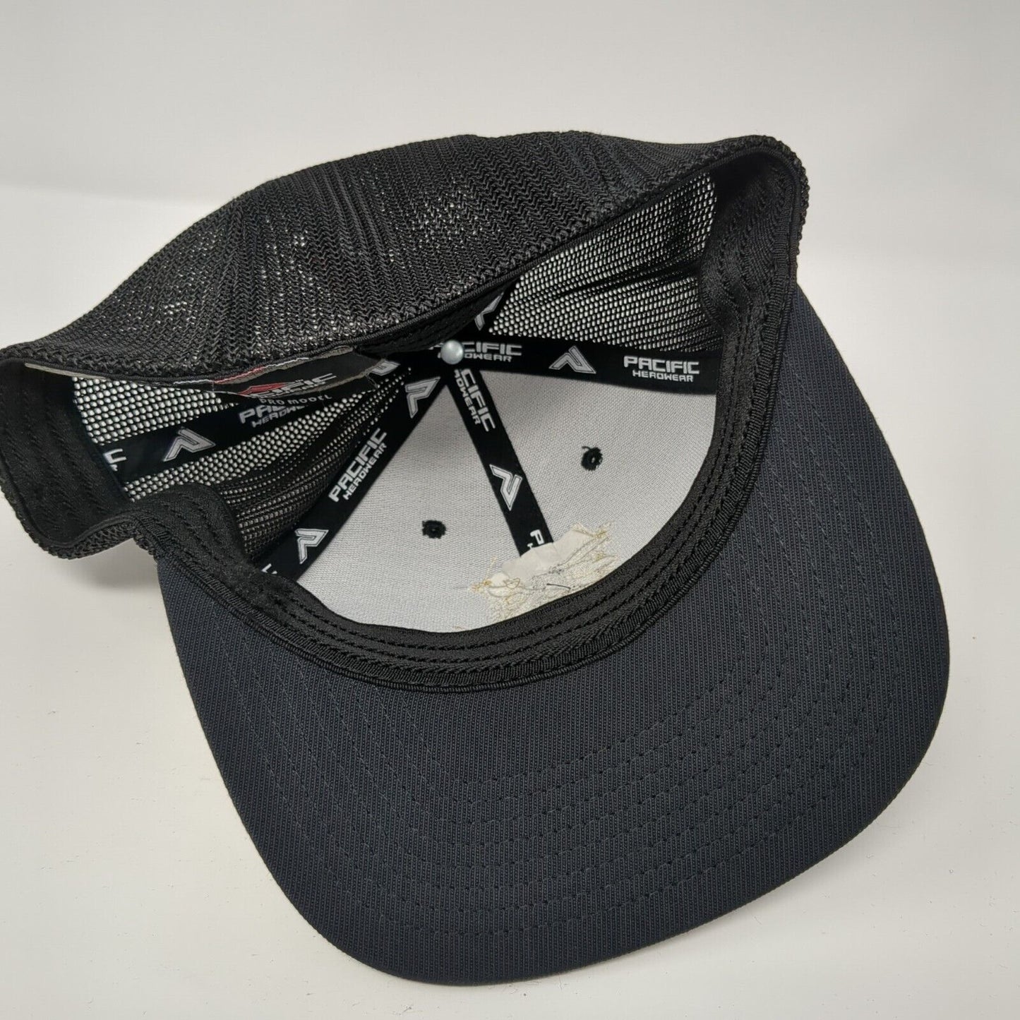 Old English K Fitted Trucker Hat Black 7 3/8-8 Mesh Back Pacific Headwear