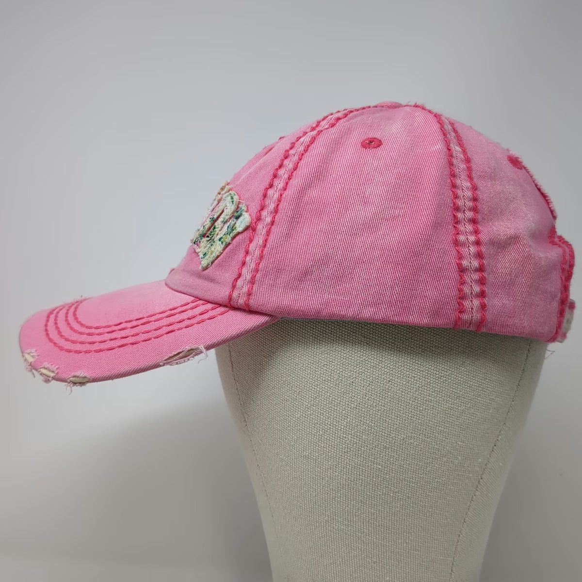 Robin Ruth Baseball Cap Pink One Size Washington DC Floral Distressed Hat