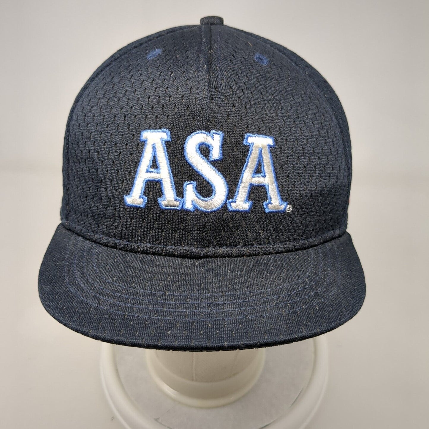 ASA Amateur Softball Association Fitted Hat Blue 7 1/2 USA Flag Mesh