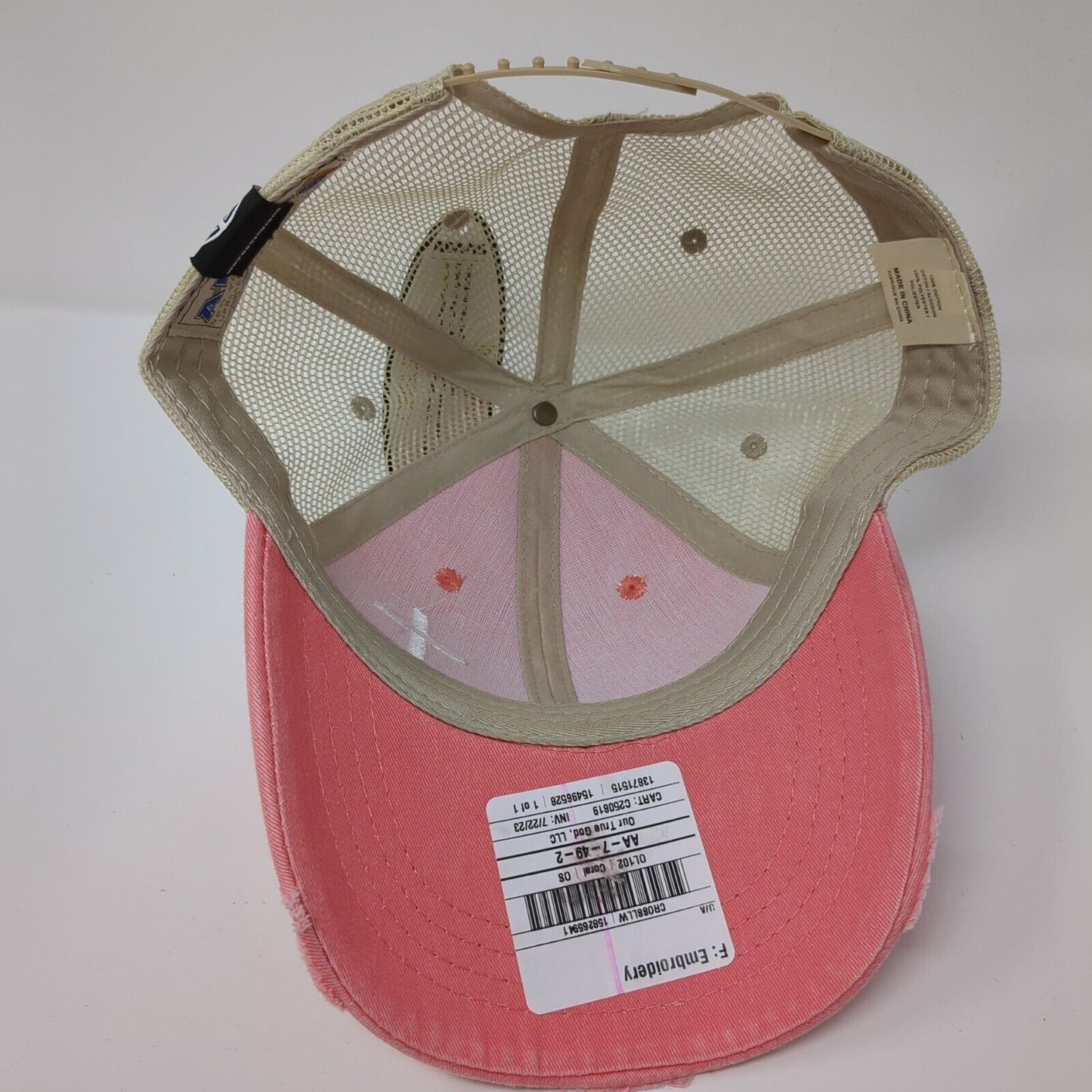 Crucifix Snapback Trucker Hat Pink OS Adjustable Mesh Back Distressed W/Tags