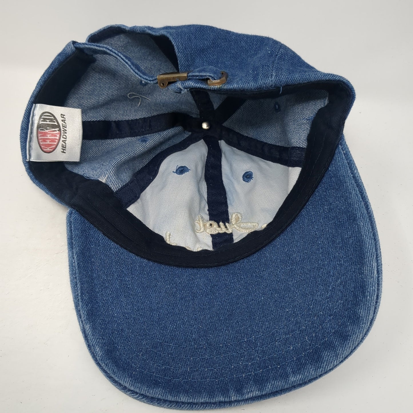 Just Married Slideback Hat Blue One Size Adjustable Embroidered Denim